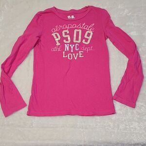 Aeropostale Pink Long Sleeve Silver Glitter Graphic T-Shirt Girls Size Large 12